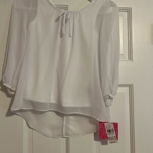 Iz Byer White Asymmetrical Tie Front Blouse
